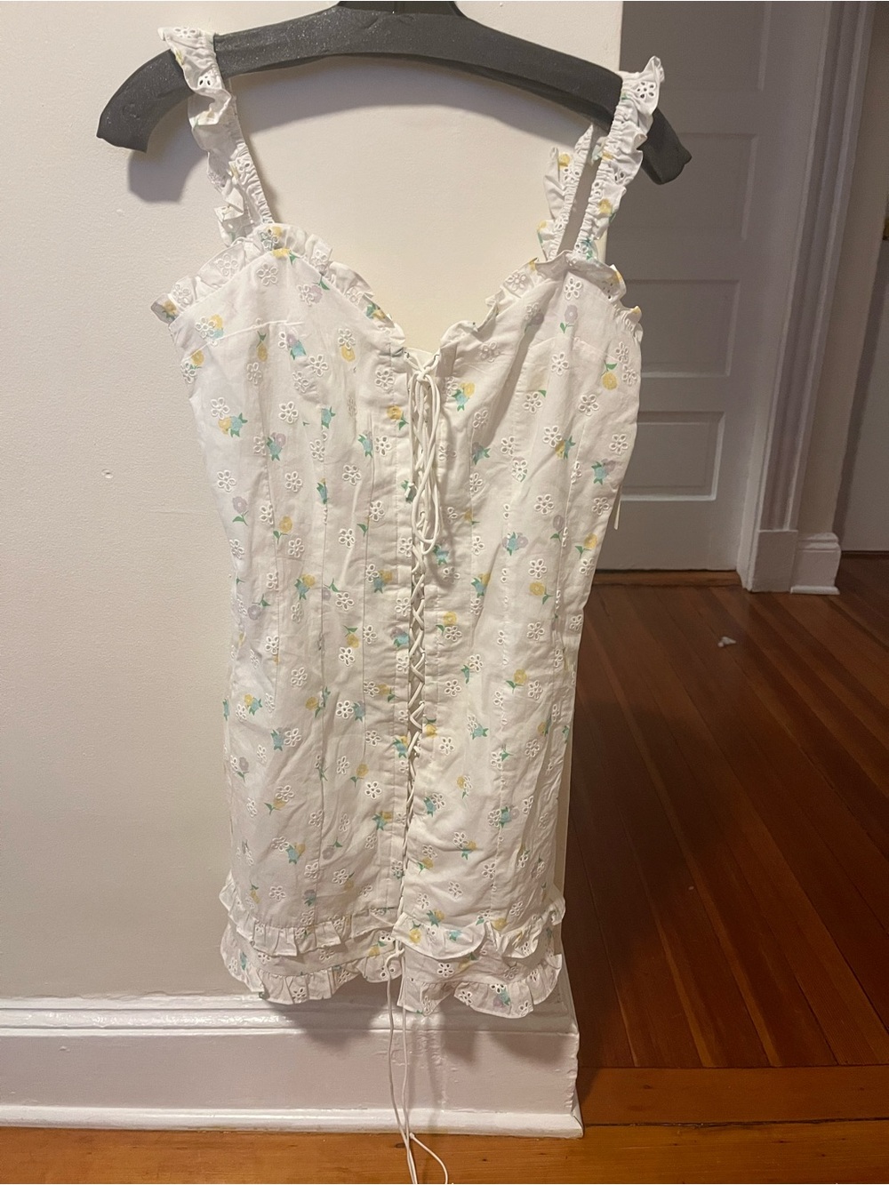 For Love And Lemons White Floral Eyelet Lace-Up Mini Dress